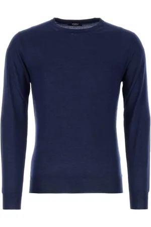 FEDELI Strik, Herre, Blå, S, Cashmere, Blå Cashmere Blend Sweater