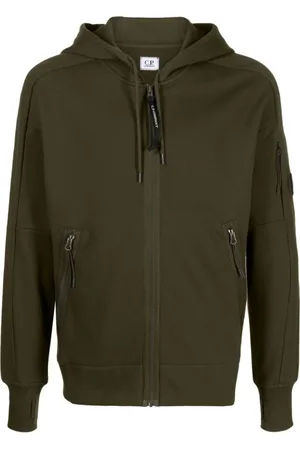 C.P. Company Sweathshirts & Hoodies, Herre, Grøn, L, Uld, Grøn Diagonal Raised Fleece Hoodie