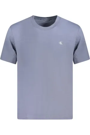 Calvin Klein Top, Herre, Blå, 2XL, Bomuld, Blå Crew Neck T-shirt med Broderi
