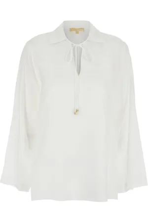 Michael Kors Bluser & Skjorter, Dame, Hvid, S, Linned, Hvid Linned V Hals Top Skjorte