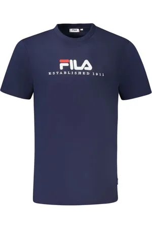 Fila Top, Herre, Blå, 2XL, Bomuld, Blå Crew Neck T-shirt med broderet logo