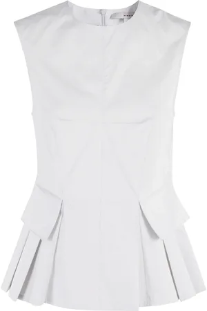 REMAIN Birger Christensen Top, Dame, Hvid, S, Bomuld, Grå Peplum Top Ærmeløs Plisseret Ryg Lynlås