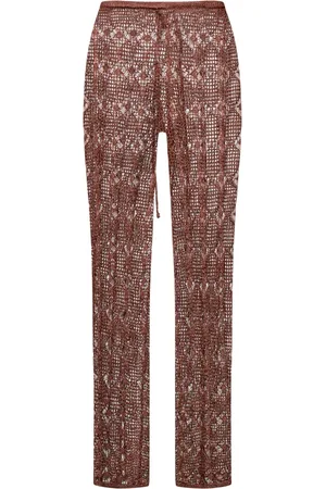 Silvian Heach Bukser, Dame, Brun, L, Polyester, Højtaljede hæklede bukser