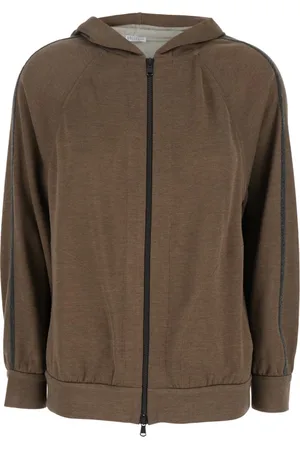Brunello Cucinelli Sweathshirts & Hoodies, Dame, Brun, XS, Bomuld, Brun Bomuld Silke Hættetrøje Med Lynlås