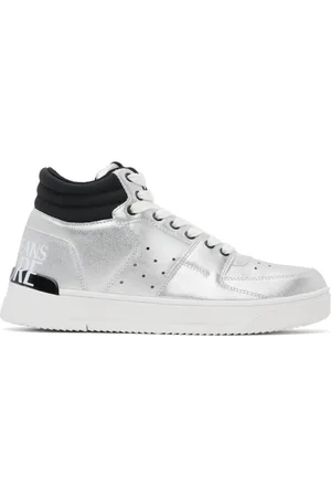 VERSACE Sko, Herre, Grå, 41 EU, Læder, Sølv Patentlæder High Top Sneakers