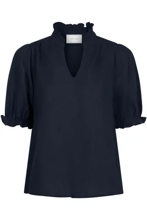 Neo Noir Bluser & Skjorter, Dame, Blå, S, Bomuld, Marinebluse med Pufærmer