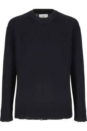LANEUS Strik, Herre, Sort, L, Bomuld, Ribstrikket rund hals sweater