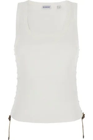 Burberry Top, Dame, Hvid, S, Bomuld, Hvid ærmeløs top med rynkedetaljer