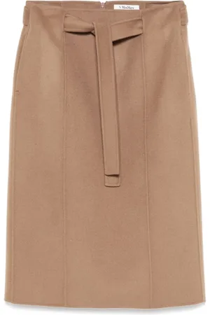 Max Mara Nederdel, Dame, Brun, M, Uld, Camel Midi Nederdel med Bælte
