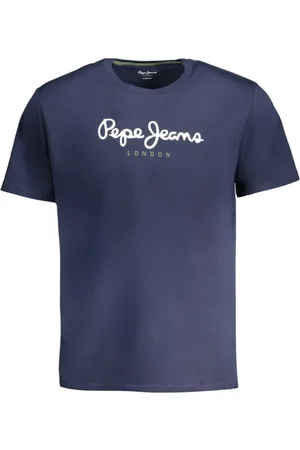 Pepe Jeans Top, Herre, Blå, L, Bomuld, Blå Bomuld Trykt Rund Hals T-Shirt