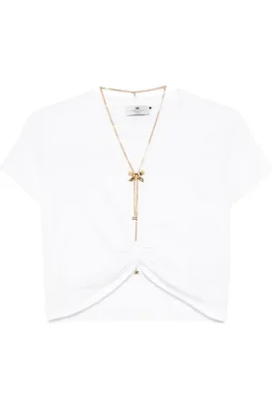 Elisabetta Franchi Top, Dame, Hvid, M, Bomuld, Kortærmet bomuldsjersey T-shirt med halskæde