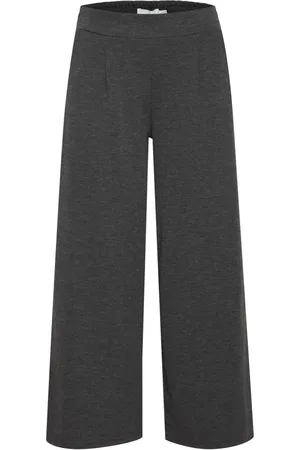 Ichi Bukser, Dame, Grå, 2XL, Uld, Brede Grå Slip-On Bukser Kvinder