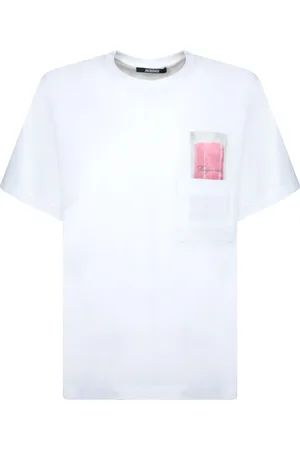 Jacquemus Top, Herre, Hvid, XL, Bomuld, Hvid Crew Neck T-shirt med Grafisk Detalje