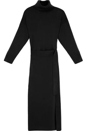 YVES SALOMON Kjole, Dame, Sort, S, Uld, Sort Bæltet Kjole Elegant Tidløs Stil