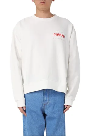 Marni Strik, Herre, Hvid, M, Hyggelig Fleece Sweatshirt til Alle Sæsoner