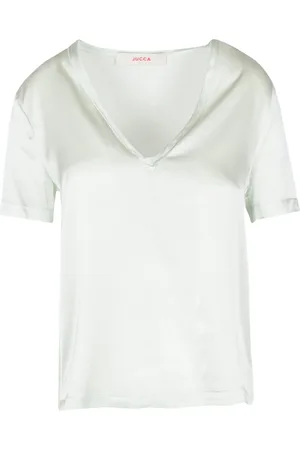 Jucca Bluser & Skjorter, Dame, Grå, S, Satin, Silke V-hals T-shirt
