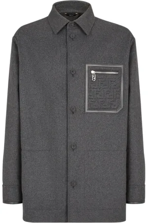 Fendi Strik, Herre, Grå, L, Cashmere, Grå Cashmere Jakke med Lynlåslomme
