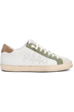 P448 Sko, Herre, Hvid, 40 EU, Læder, Hvide Lædersneakers med Salviegrøn Indsætning