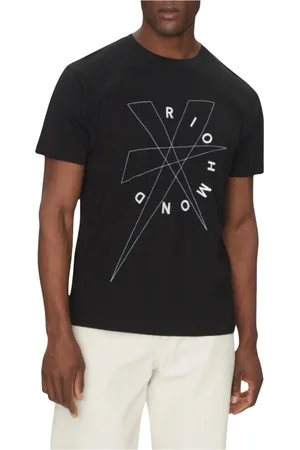 John Richmond Top, Herre, Sort, XL, Bomuld, Herre T-Shirt Sort Rund Hals Print