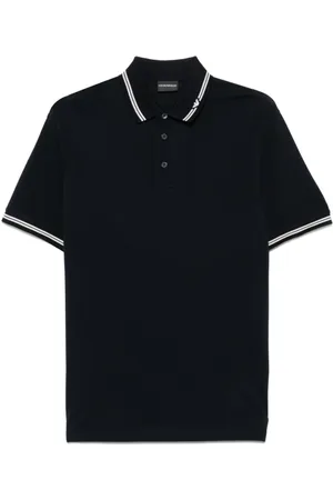 Emporio Armani Top, Herre, Blå, S, Uld, Blå Polo Skjorte med Mønstre og Logo