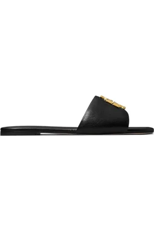 Tory Burch Sko, Dame, Sort, 38 1/2 EU, Uld, Eleanor Slide Sort Guld Sandal