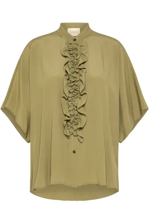 MOMONÍ Bluser & Skjorter, Dame, Grøn, 2XS, Grøn silkeblandings oversize skjorte