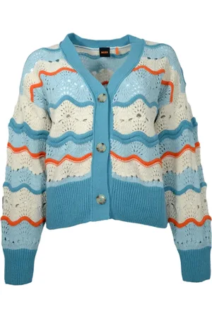 HUGO BOSS Strik, Dame, Flerfarvet, XS, Bomuld, Perforeret Bomuldscardigan i Celeste