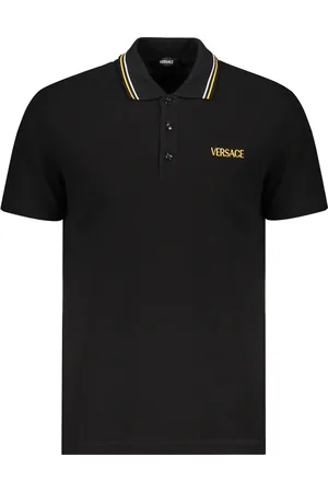 VERSACE Top, Herre, Sort, XL, Bomuld, Broderet bomuldspolo med stribet detalje