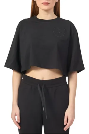 John Richmond Top, Dame, Sort, XS, Bomuld, Cropped Fit Heart T-Shirt Sort
