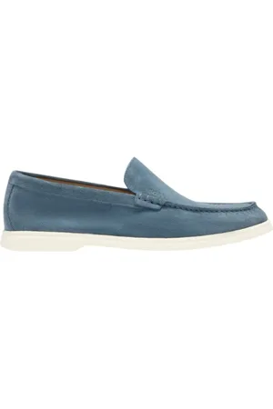 HUGO BOSS Sko, Herre, Blå, 42 EU, Blå Ruskind Loafers Slip-on Sko