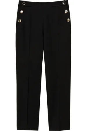 Twin-Set Bukser, Dame, Sort, XS, Polyester, Sorte Slim Bukser med Juvelknapper