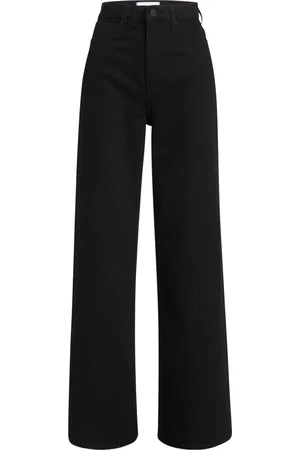 Calvin Klein Bukser, Dame, Sort, XS, Bomuld, Højtaljede brede bukser til kvinder