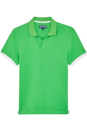 Vilebrequin Top, Herre, Grøn, L, Bomuld, Solidt bomuldspoloshirt til mænd