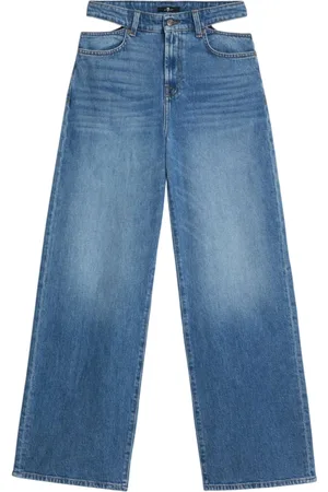 7 for all Mankind Jeans, Dame, Blå, W27, Bomuld, Rosa Wide Leg Jeans med Bæltestropper