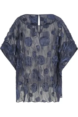 Emporio Armani Bluser & Skjorter, Dame, Blå, XS, Top med rygknap og kort ærme
