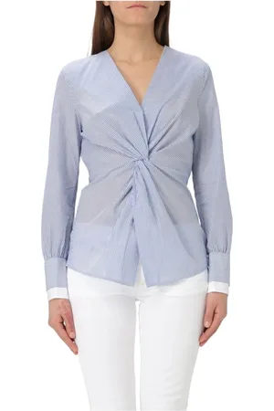 HUGO BOSS Bluser & Skjorter, Dame, Blå, L, Bomuld, Rynket bomuldsskjorte