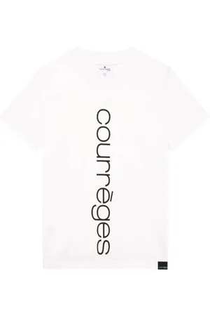Courrèges Top, Dame, Hvid, L, Bomuld, Trykt hvid bomulds T-shirt med korte ærmer