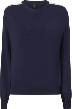 Pinko Strik, Dame, Blå, S, Sweater med logo og sidebånd