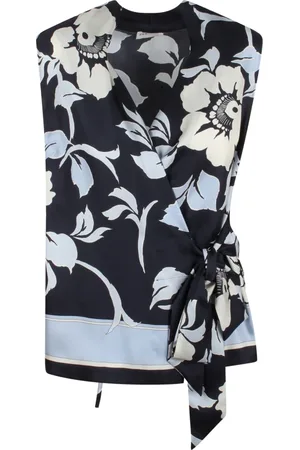 P.A.R.O.S.H. Top, Dame, Flerfarvet, S, Uld, Floral Silk V-Neck Wrap Shirt