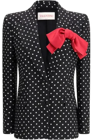 VALENTINO Jakke, Dame, Sort, S, Satin, Polka Dot Blazer med Satin Bue
