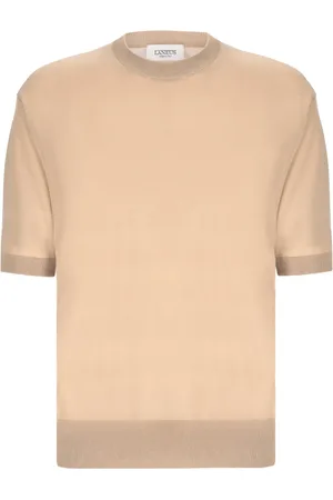 LANEUS Strik, Herre, Brun, M, Bomuld, Rund hals T-shirt i bomuldsgarn