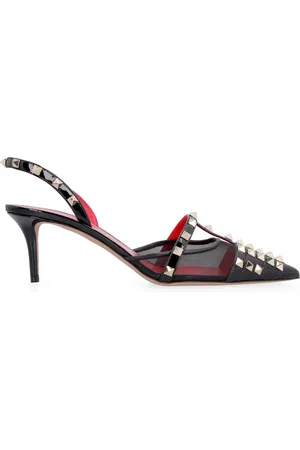 VALENTINO GARAVANI Sko, Dame, Sort, 37 EU, Læder, Studded læder slingbacks med mesh overdel