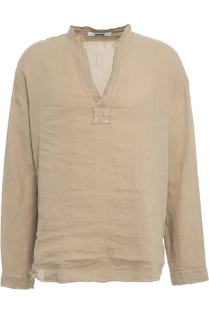 Mauro Grifoni Bluser & Skjorter, Herre, , L, Linned, Linned V-Hals Skjorte Ss25