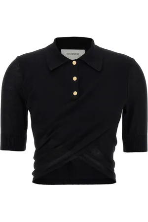 Sportmax Top, Dame, Sort, S, Bomuld, Sort Polo Skjorte med Krydset Hem
