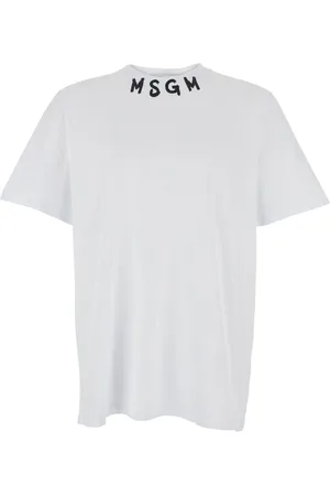 Msgm Top, Herre, Hvid, S, Bomuld, Hvid Logo Crewneck Bomuld T-shirt