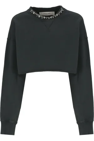 Golden Goose Strik, Dame, Sort, XS, Bomuld, Sort Bomuldssweater med Krystalrundhals