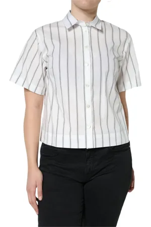 Dolce & Gabbana Bluser & Skjorter, Dame, Hvid, XS, Bomuld, Stribet poloshirt med korte ærmer