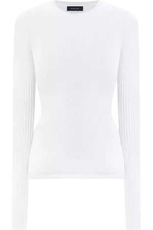 MUGLER Top, Dame, Hvid, S, Nylon, Hvid Strik Top Rund Hals