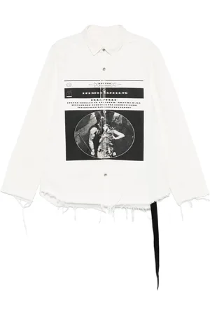 Rick Owens Jakke, Herre, Hvid, M, Bomuld, Hvid Jakke med Opera Print