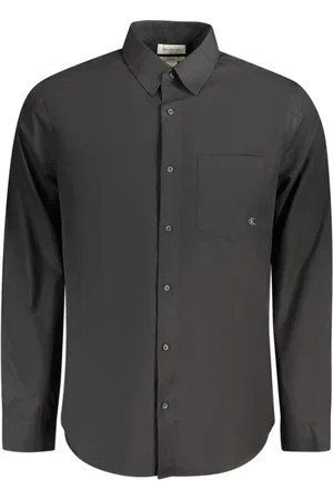 Calvin Klein Skjorte, Herre, Sort, S, Bomuld, Sort bomuldsskjorte med italiensk krave